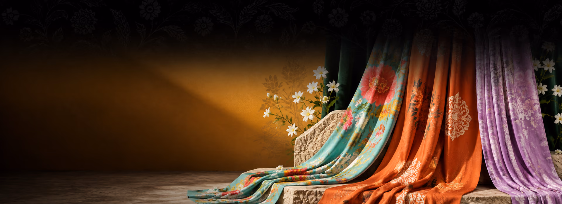 Explore Fabrics collection banner from Saroj Ensemble